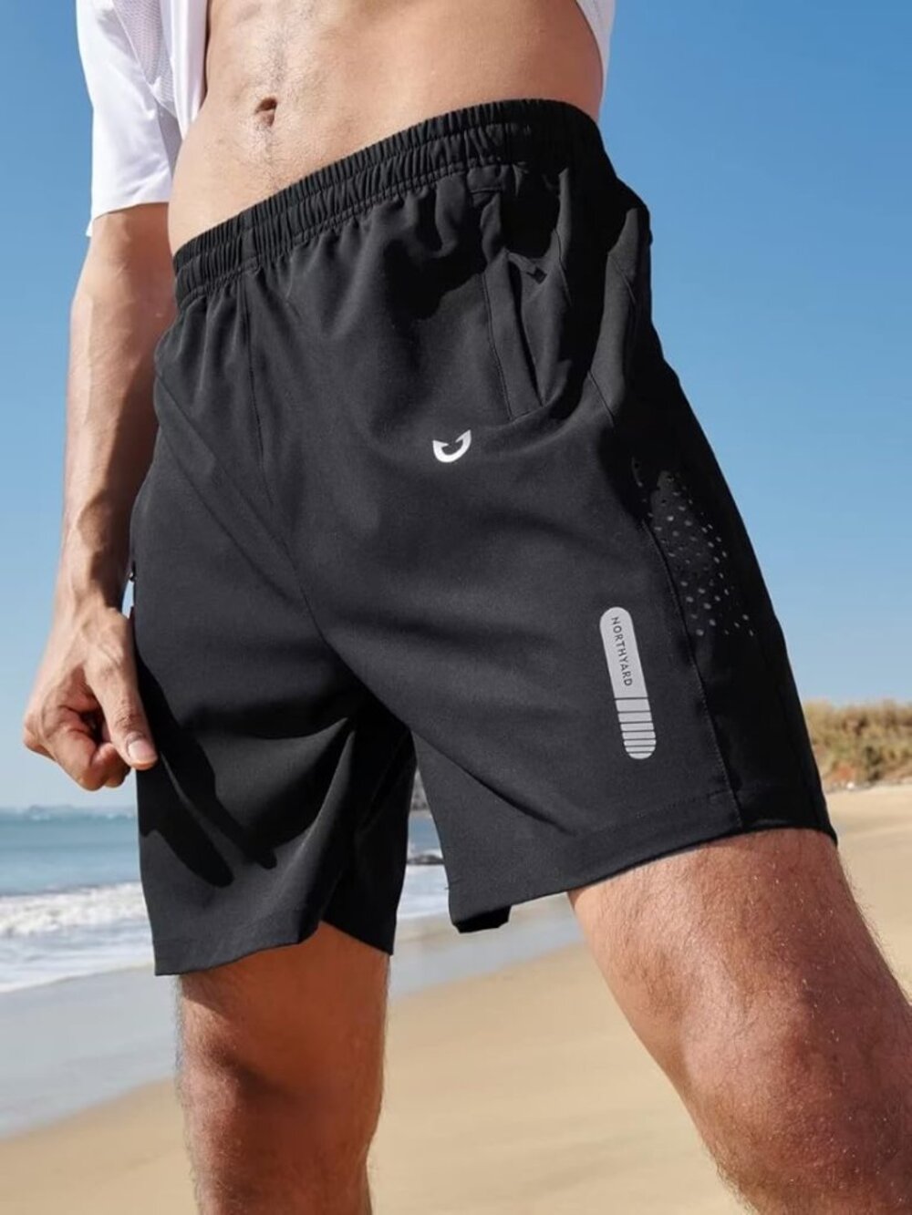 Northyard Men's Black Elastic Waist Slim Athletic Training Shorts Size XL